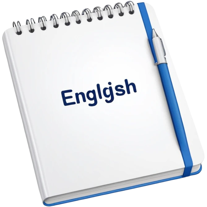 white copybook with a text "English" on its cover emoji