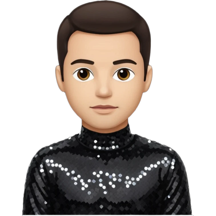 David Silveria from Korn with dark brown hair, light skin, black sequin outfit emoji