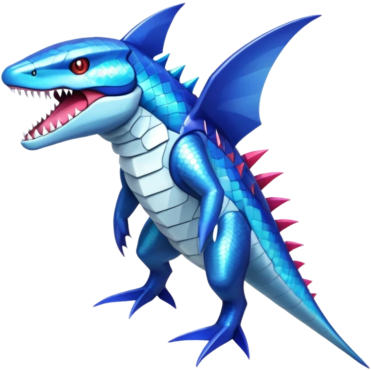 Shiny Exotic Colorful epic Sharpedo-Garchomp-Gabite-Salamence-Koraidon-Gyarados-Fakémon-hybrid-creature (full body)  emoji