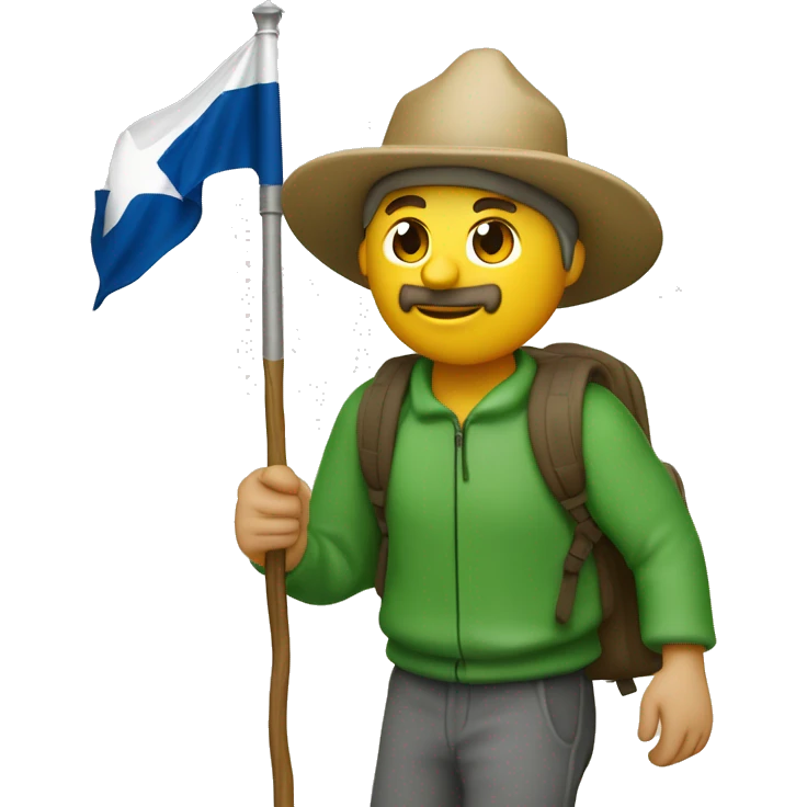 camino de Santiago pilgram, no beard green cap and backpack and texas flag emoji