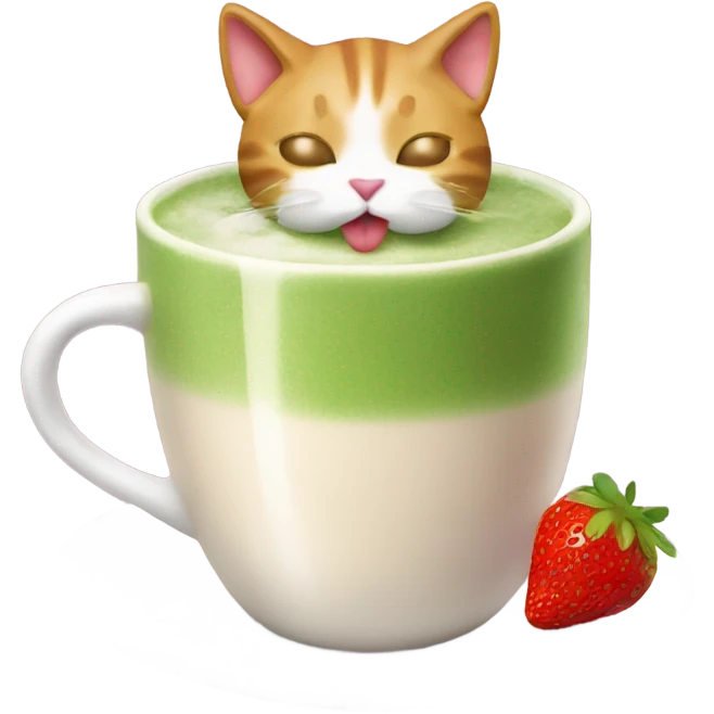 cat drinking strawberry matcha latte emoji