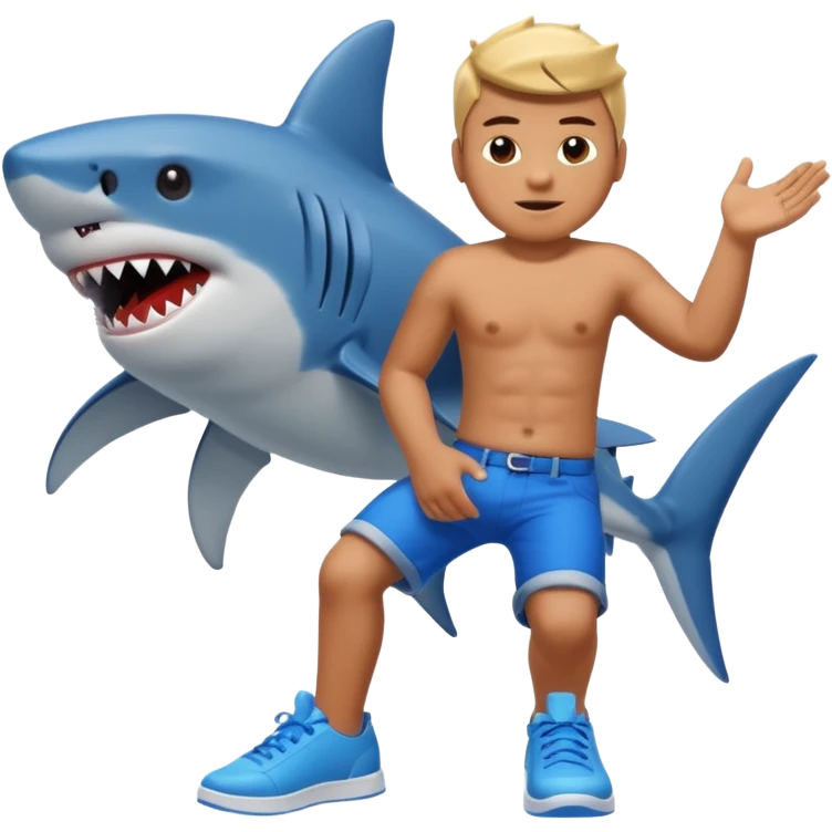 Roblox player turning into shark with blue shoes emoji