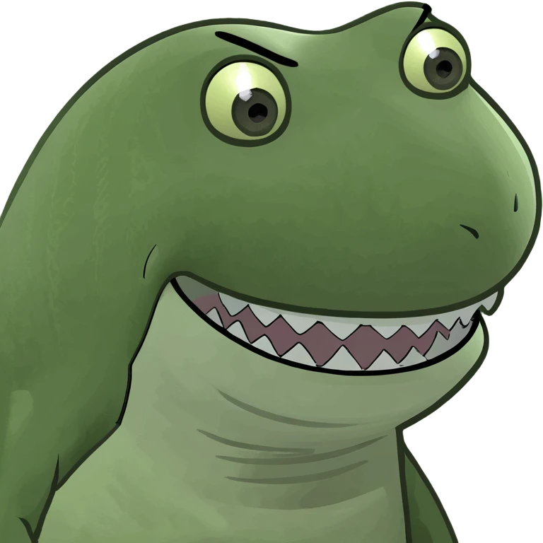 A green Bufo frog meme-style shark, humorous and exaggerated features emoji