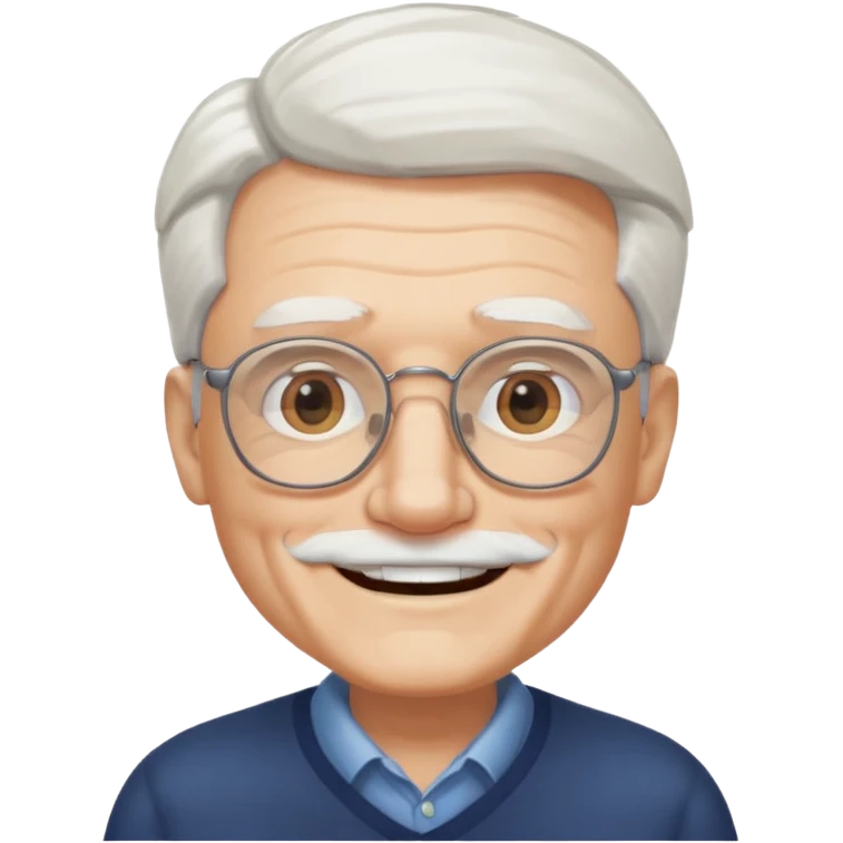 old guy, white hair, blocky face, rectangular glasses soul patch emoji