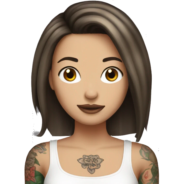 Bob hair brunette white girl with tattoos on her arms  emoji