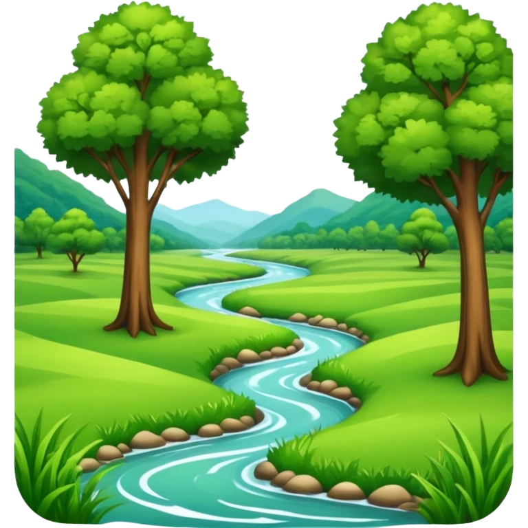 Green grass.small river. Big trees emoji