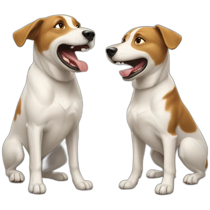two dogs barking at each other , telling "vivien" emoji