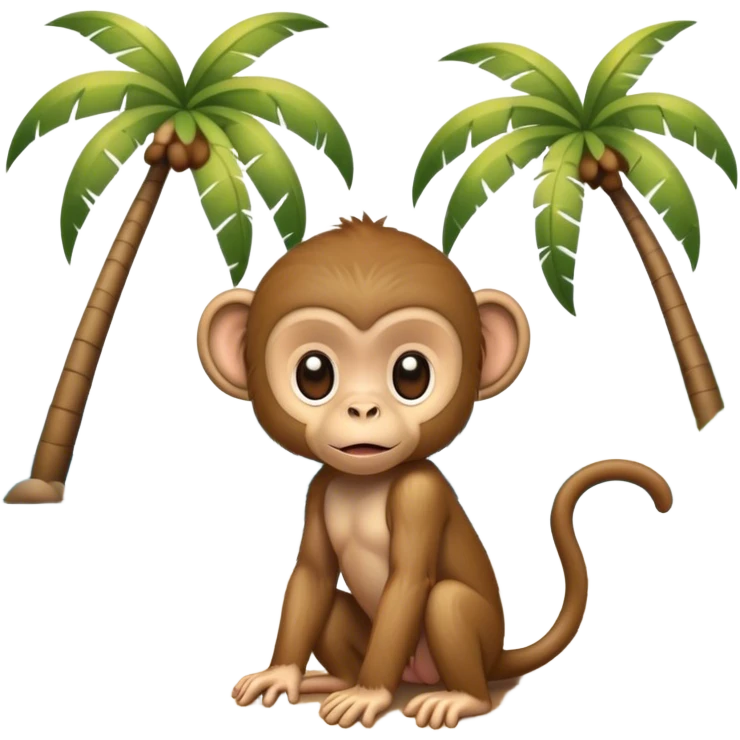 Baby monkey in the beach with palms and ocean  emoji