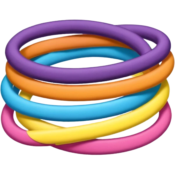 hair tie for tying hair，colourful，三根叠在一起，交错着叠 emoji
