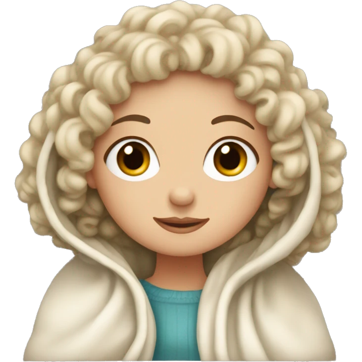 white girl with curly hair and blanket on emoji