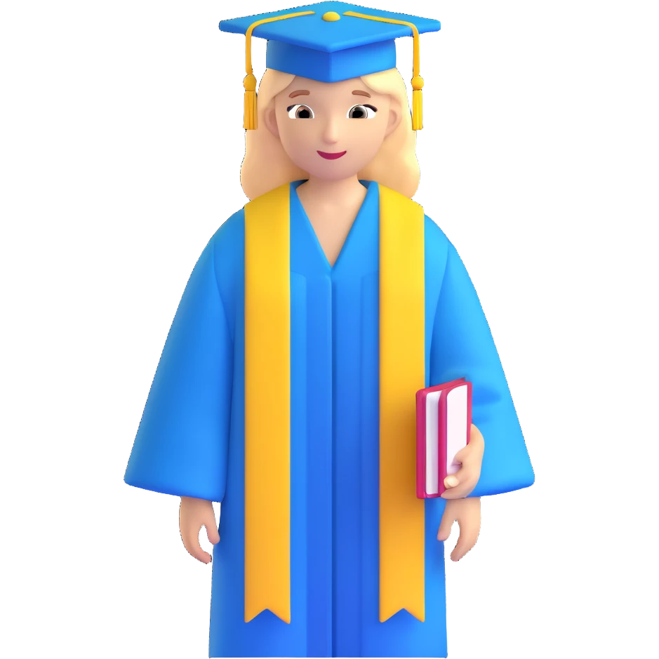 Ukrainian student with blue and yellow clothing, graduation cap emoji