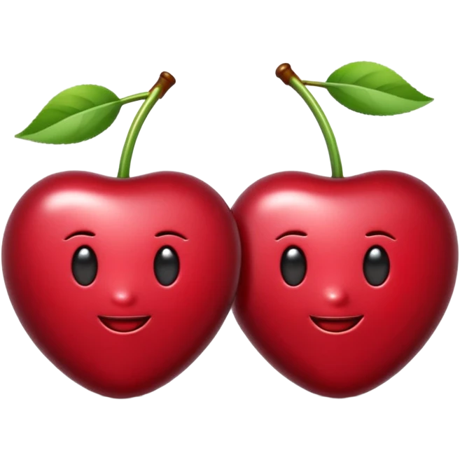 A pair of cherries emoji made of polished silver chrome, smooth rounded shapes, glossy metallic finish, soft highlights and reflections, cute proportions, iOS emoji style, centered, clean white background, no text emoji