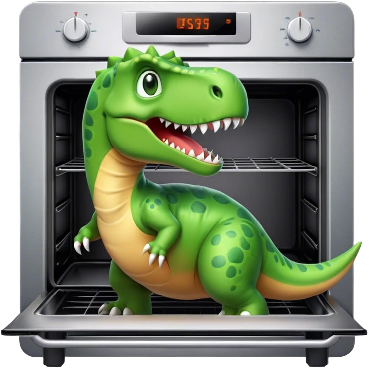 a dinosaur coming from an oven emoji