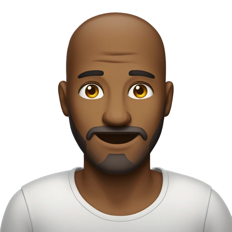 Homem careca sem barba e olhos fleumático sorrindo emoji