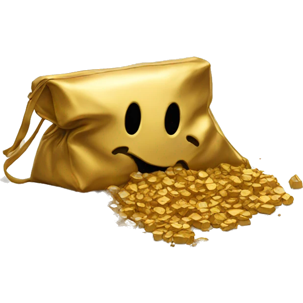 gold spilling out on bag on the ground emoji
