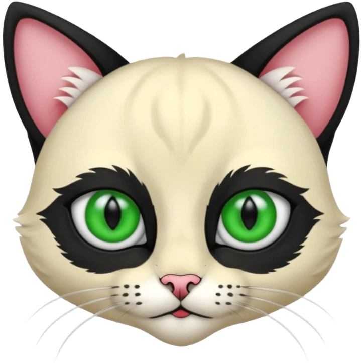 Chat noir et blanc avec des yeux verts et l' intérieur des oreilles roses emoji