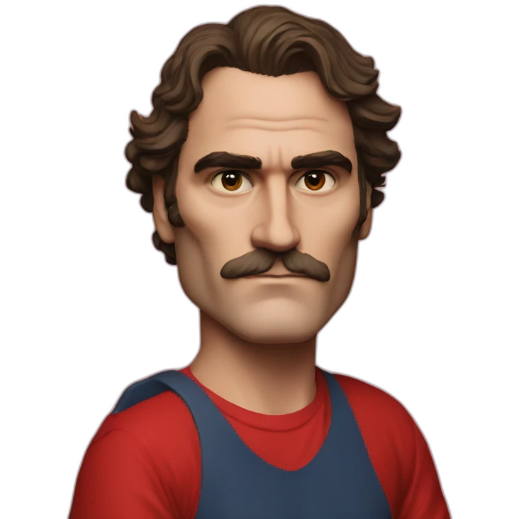 joaquin phoenix with red t-shirt with nenno text emoji