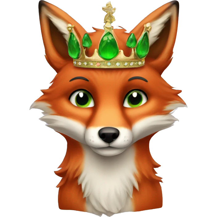Red Fox with green eyes and crown emoji