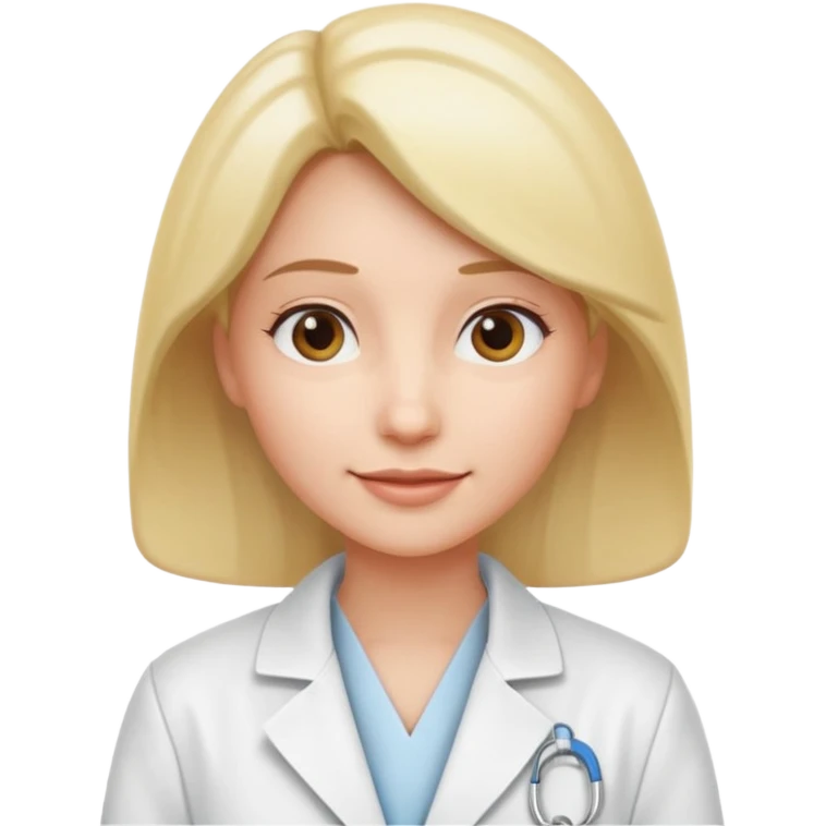 Mostre uma mulher vestida de jaleco branco, expressão leve e detalhamento suave típico de emojis modernos. A cena deve ter um visual limpo, com sombras sutis e contornos suaves, mantendo o estilo cartoon 3D usado em emojis do iOS. Mantendo coerência com o estilo emoji.” emoji