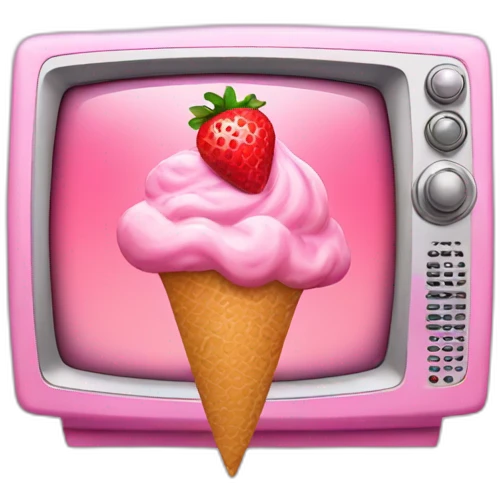 A pink TV with strawberry icecream emoji
