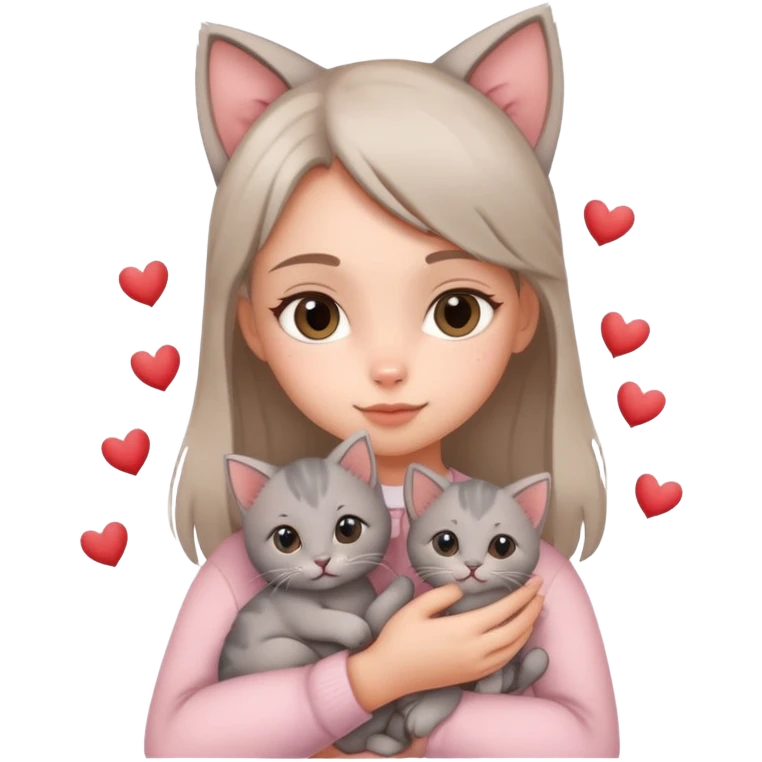 Girl holding a grey stripper kitten with hearts around  emoji