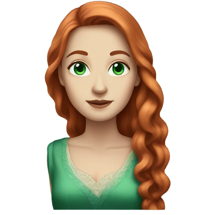 Rich woman, red long hair,  pale-skin, emerald blue-green-eyes emoji