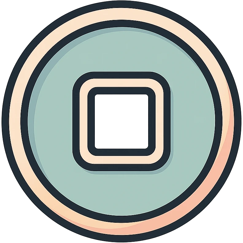 close-up of a Chinese coin with square hole, icon-color-outlined style, no red thread, detailed shadows and highlights, thin clean contours, soft rounded shapes, pastel palette #98B5BC, #B5B3C1, #C9A3C9, #E4C0CA, #F7DCD1, #F7C0AA, modern Japanese pop art and sticker aesthetic, high detail, vector sharpness, soft lighting, transparent background emoji