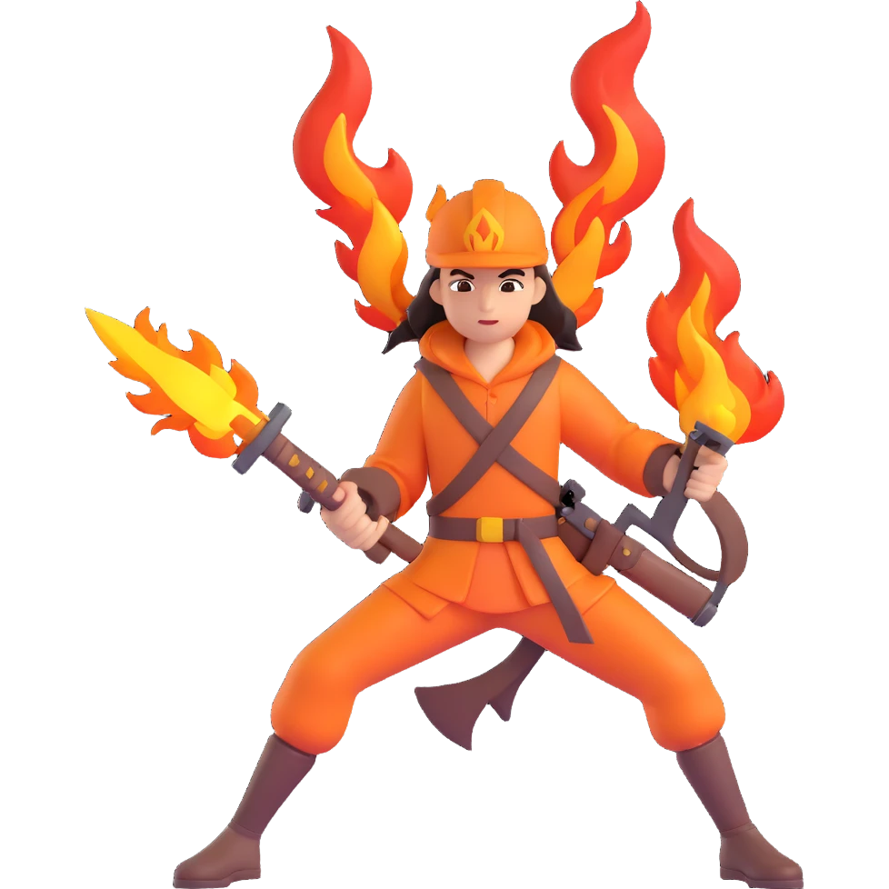 dynamic action pose inspired by the game Hades, bold colors, mythological elements, intense combat, weapon and flame symbols emoji