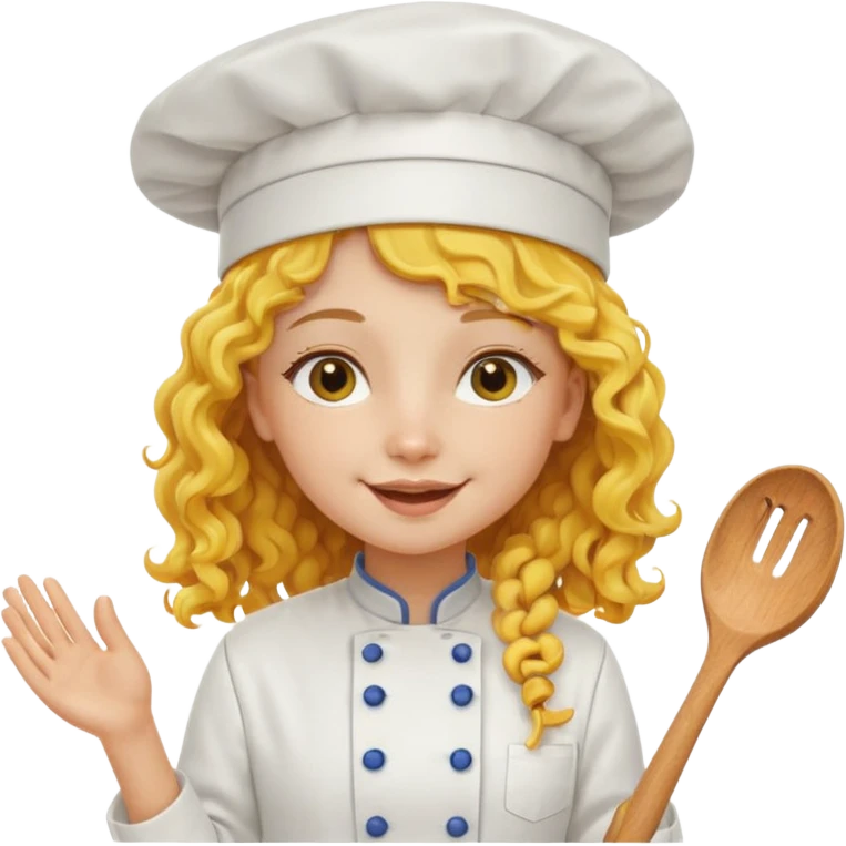 girl, yellow Long curly hair, happy, wearing chef uniform and chef hat emoji