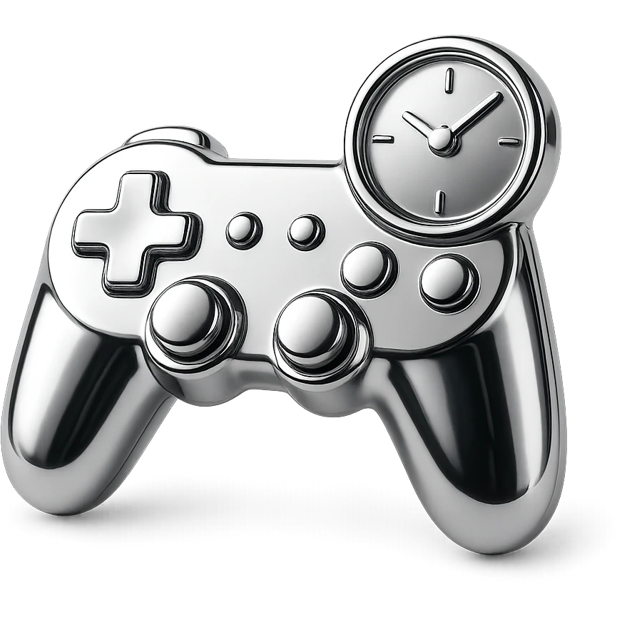 Minimal flat icon of a game controller combined with a small clock, symbolizing controlled entertainment emoji
