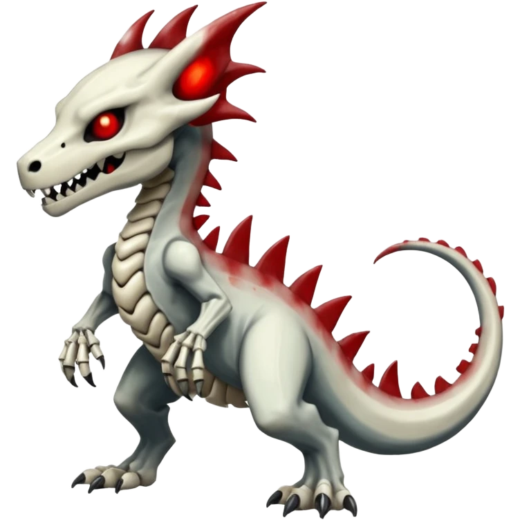 Shiny White Evil Glowing Eldritch Skeletal Creepy Edgy Badass Cool Marowak-Boneknapper-Salandit-Duskull-Darkdramon-fusion with bloody red markings emoji