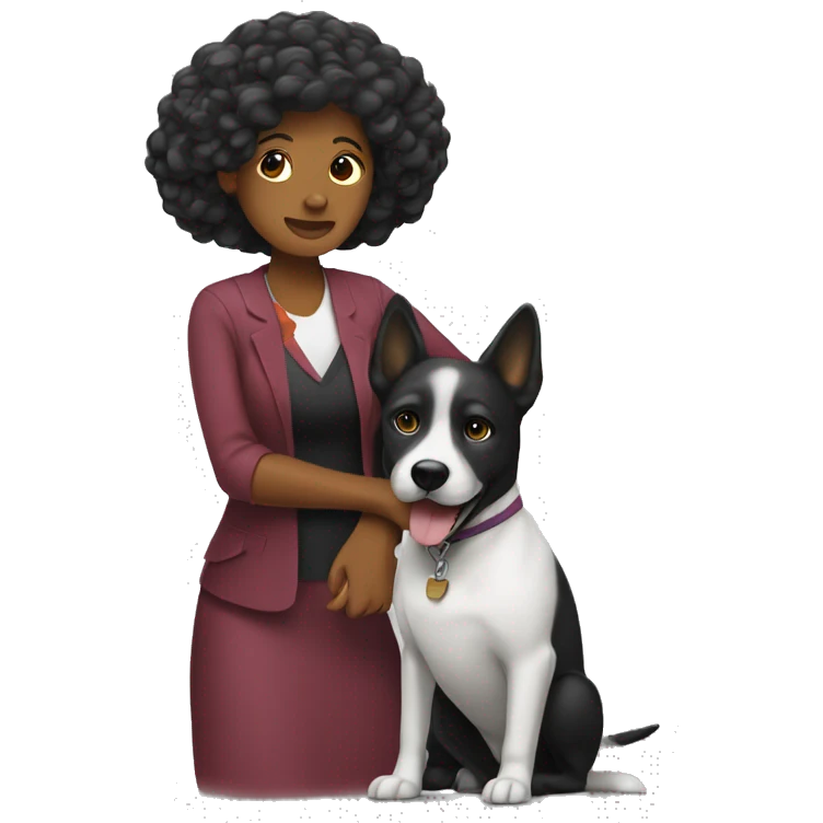 Mujer pelirroja abrazando a un perro negro emoji