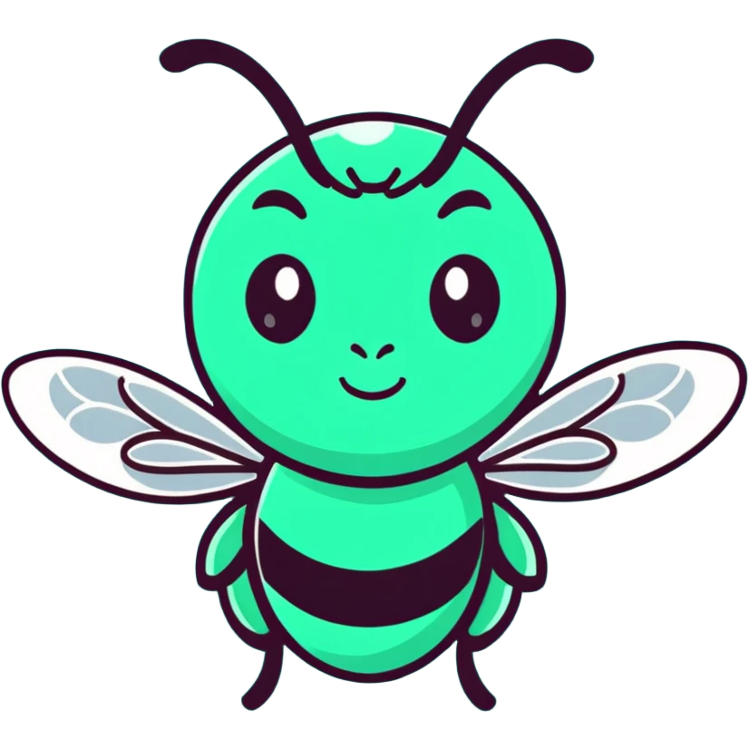 Glamorous mint green female bee with diamond-studded wings, rhinestone decorations, and glittery body emoji