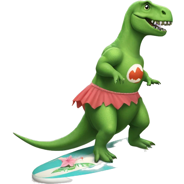 dinosaur riding a surfboard in a tutu  emoji