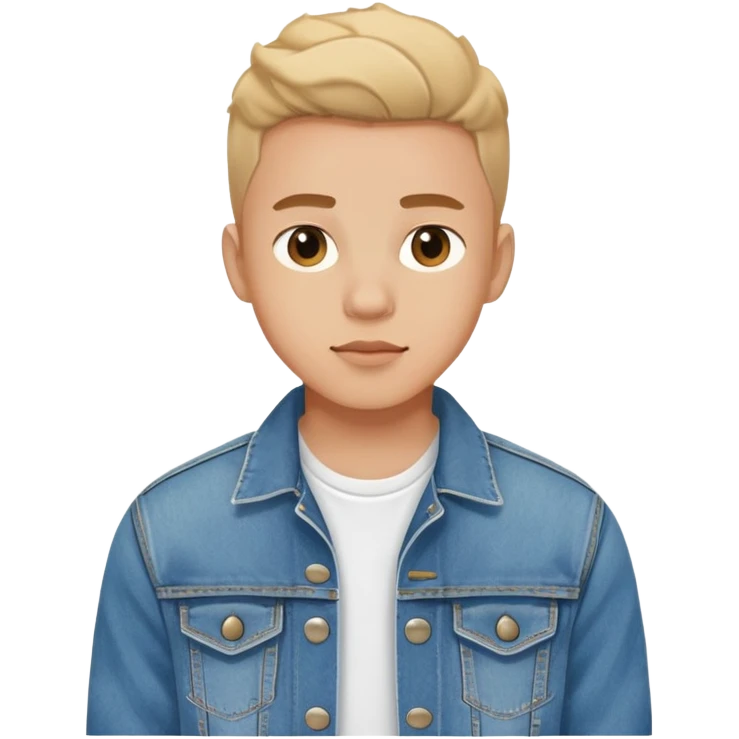 A 24 years old boy wearing denim jacket over white shirt emoji
