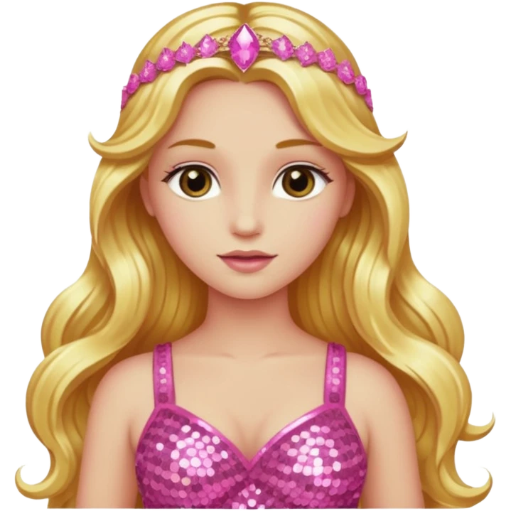 Venus, Goddess of Love from Gods and Goddesses with long golden blonde hair, pink sequin outfit emoji