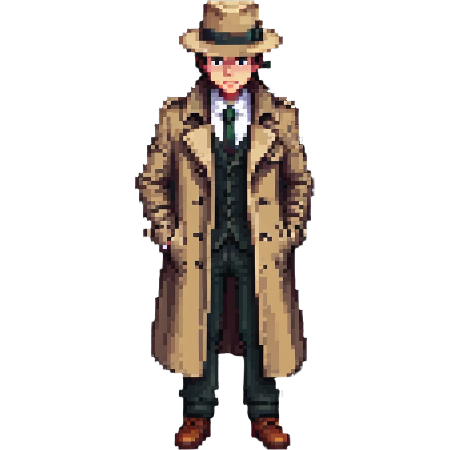 Штирлиц as a pixel art character, retro spy theme emoji