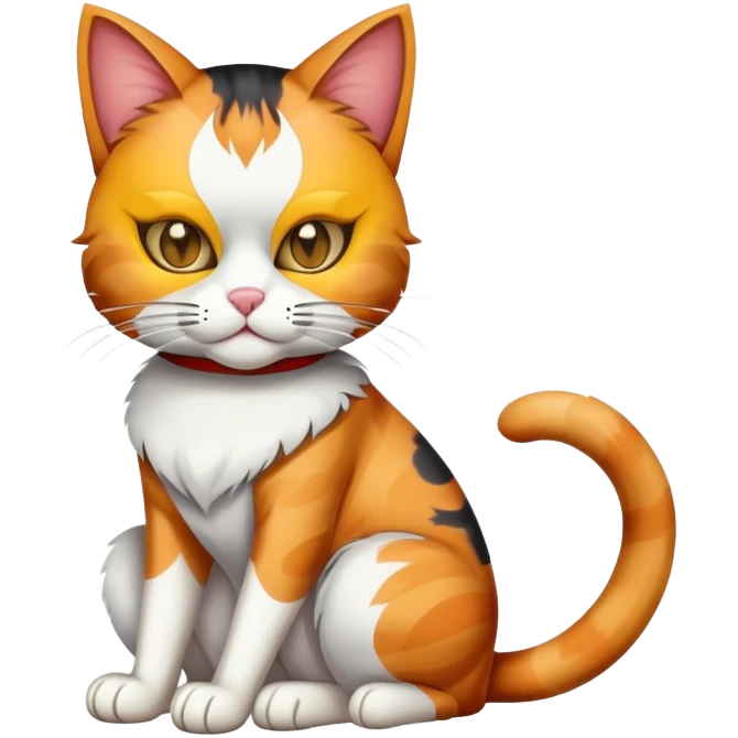 calico cat full body sitting with a mask emoji