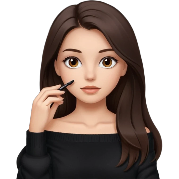 красивая девушка брюнетка, накрашенная с ресницами, с длинными прямыми волосами, в темно-коричневой кофте со спущенными плечами emoji