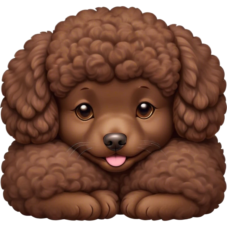 Meme-Worthy Cute Sleeping Chocolate Poodle Portrait Emoji, Head resting peacefully with a contented smile, showcasing a delightfully elegant build and a luxuriously soft, curly chocolate Fur, eyes shut in a serene nap, Simplified yet hilariously adorable features, highly detailed, glowing with a soft, drowsy light, high shine, relaxed and utterly lovable, stylized with an air of playful laziness, bright and heartwarming, soft glowing outline, capturing the essence of a comically sleepy companion, so meme-worthy it feels like it could instantly become the next viral sensation of adorable slumber! emoji