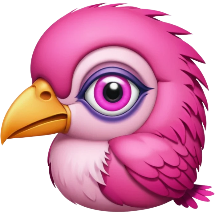 pink bird with piercings and tattooes two eyes emoji