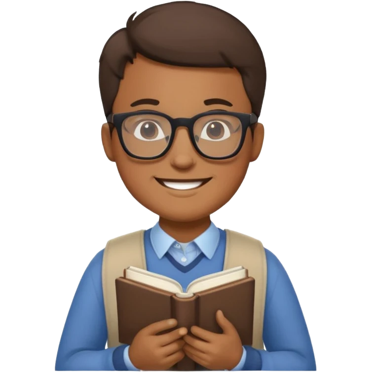 Nerd man wearing glasses with the book and computer emoji