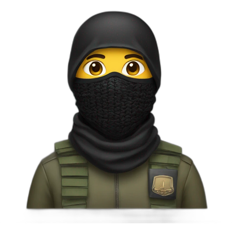 A person masked with a black shemagh and wearing military clothing  emoji