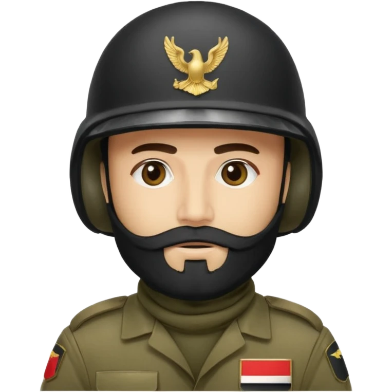 surrenders, depicts an Iraqi soldier from 1980, with a beard, in a helmet, a helmet "WITHOUT" insignia, with a balaclava, with sad eyes and both hands raised up emoji