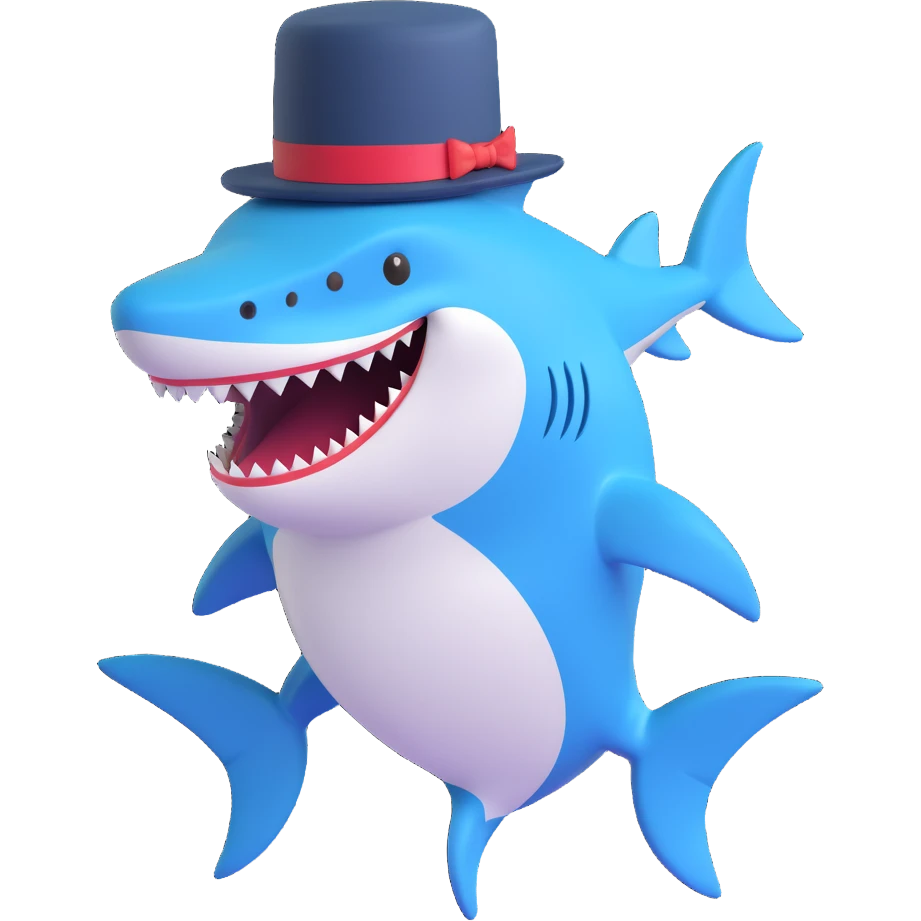 playful and charming shark wearing a top hat emoji