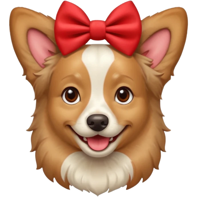 Собака породы Аусси с красным бантом улыбается в стиле ios emoji