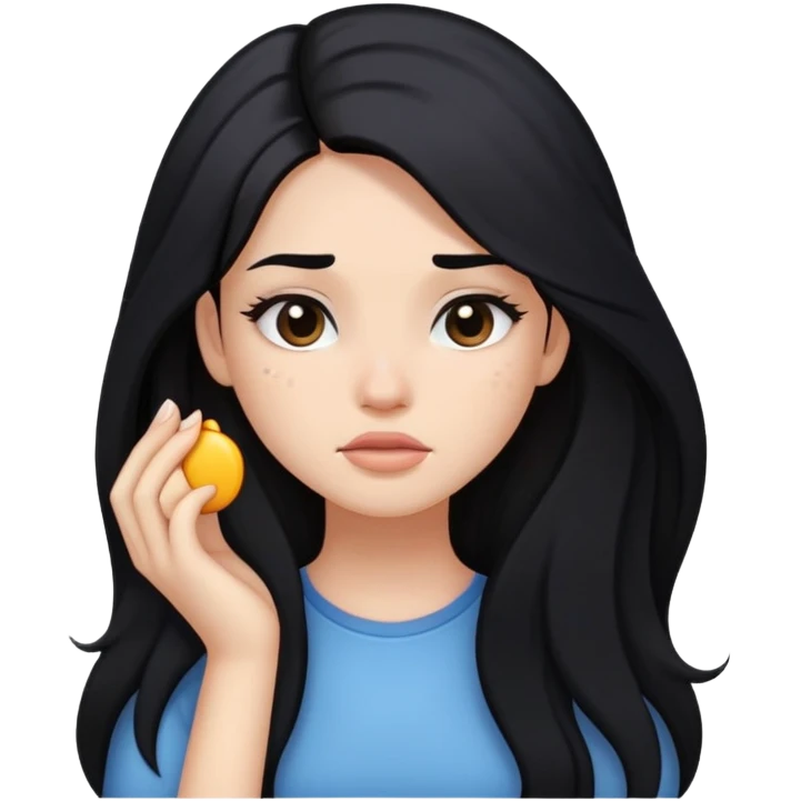 girl with long black hair, soft makeup, and a pimple on her face emoji