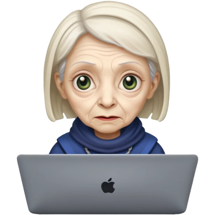 old lady alien with only gaming laptop. emoji