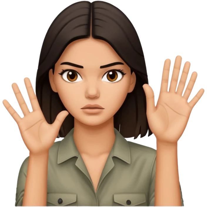 kendall jenner looking anoyed and showing her palm signalising stop emoji