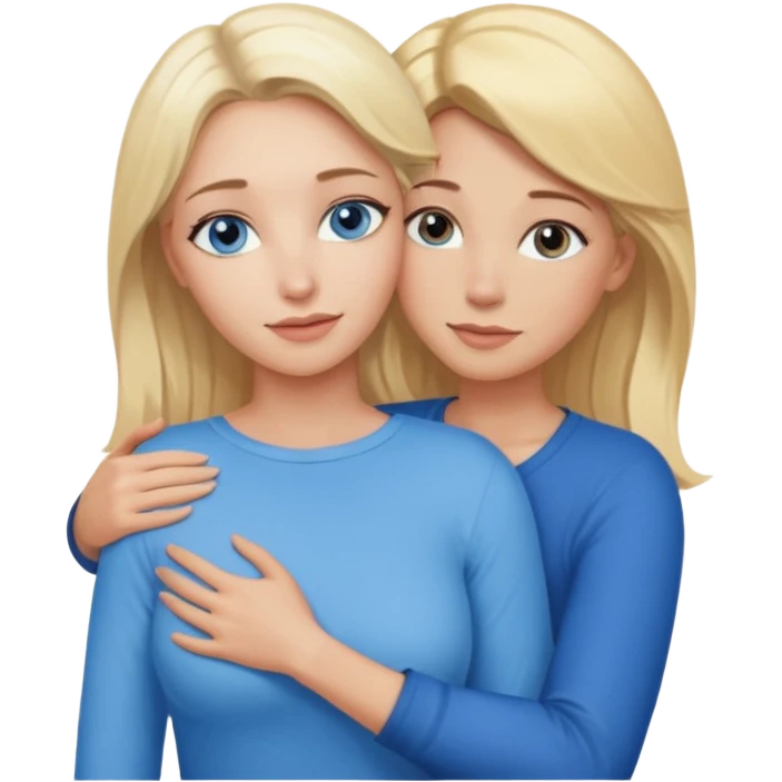 Sexy blue-eyed young woman with blonde hair hugs a middle-aged brown-eyed blonde woman emoji